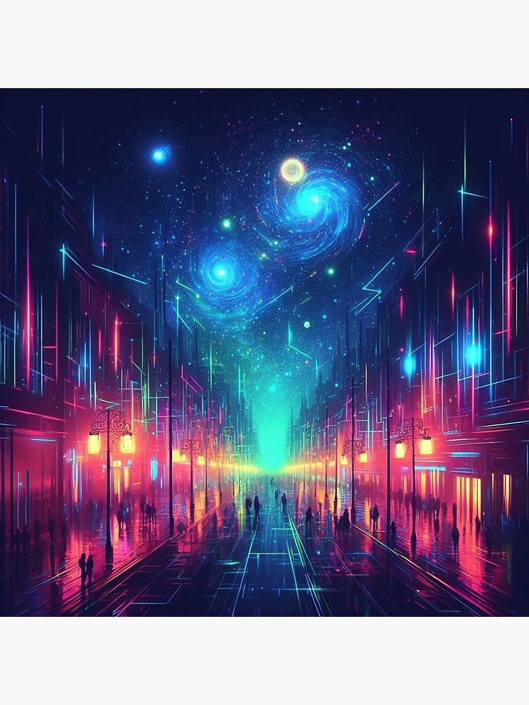 Thumbnail 2 of 2, Greeting Card, Starry Night Stroll Illuminated - www.fineaiart.art designed and sold by cokemann.
