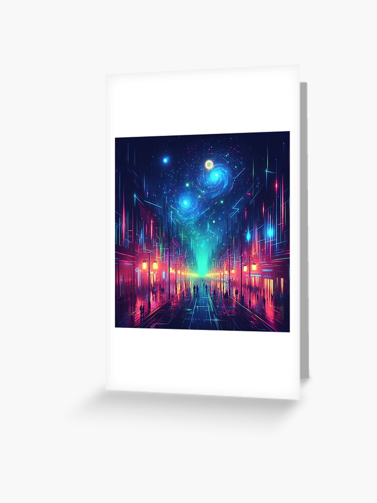 Thumbnail 1 of 2, Greeting Card, Starry Night Stroll Illuminated - www.fineaiart.art designed and sold by cokemann.