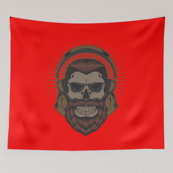 Item preview, Bearded skull wearing headphones designed and sold by LionessLove.