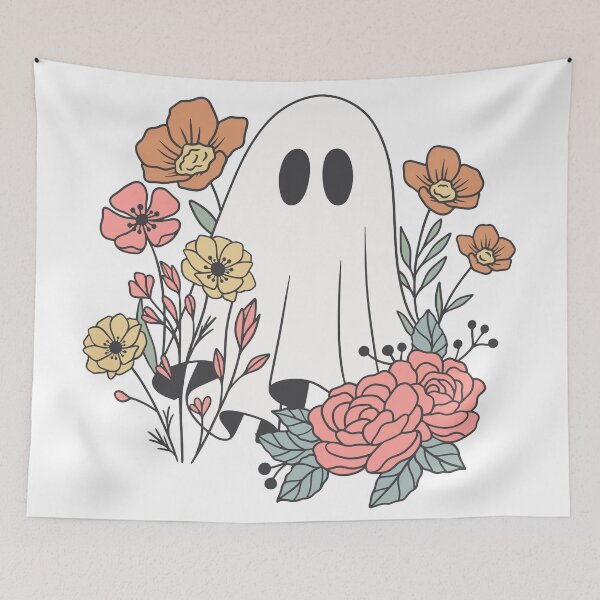Item preview, sheet ghost with flowers - cute ghost designed and sold by Alyn8.