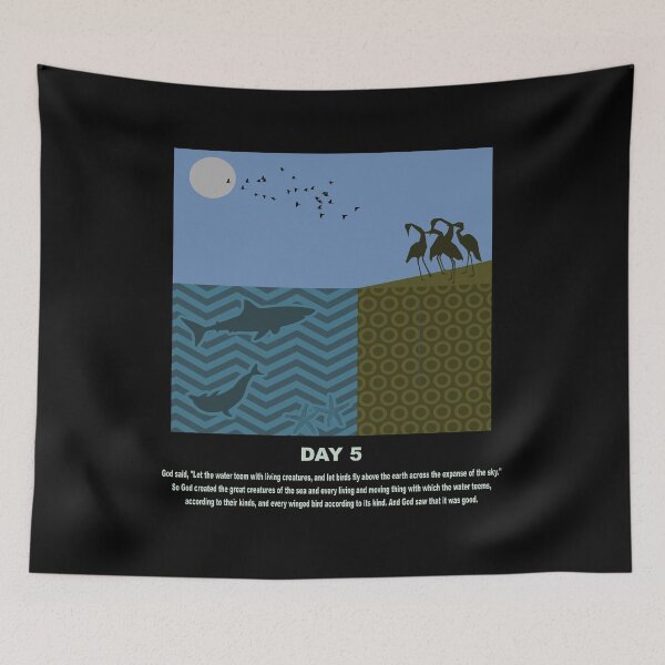 Item preview, christian abstract minimal art - genesis bible verse art - day 5 of creation - creation of fish, sea creatures and birds- series01 designed and sold by ZechJohnRB.