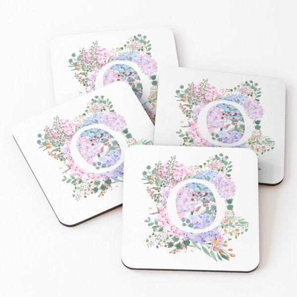 Item preview, botanical monogram alphabet O hydrangea flowers hand painted designed and sold by ColorandColor.