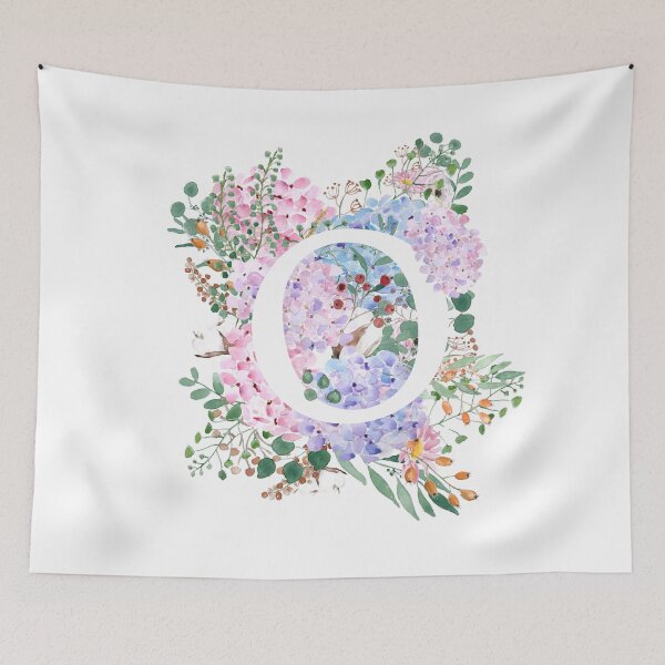 Item preview, botanical monogram alphabet O hydrangea flowers hand painted designed and sold by ColorandColor.