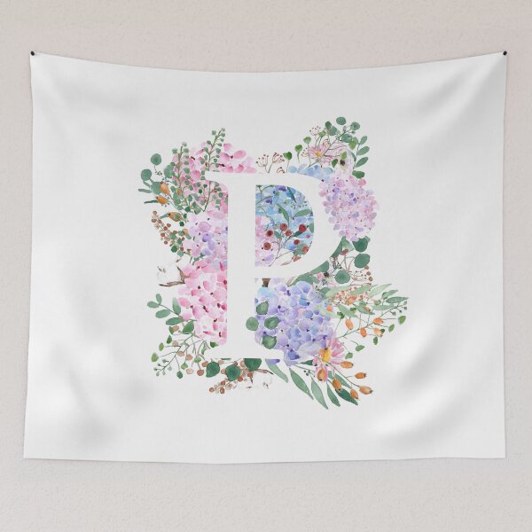 Item preview, botanical monogram alphabet P hydrangea flowers  designed and sold by ColorandColor.