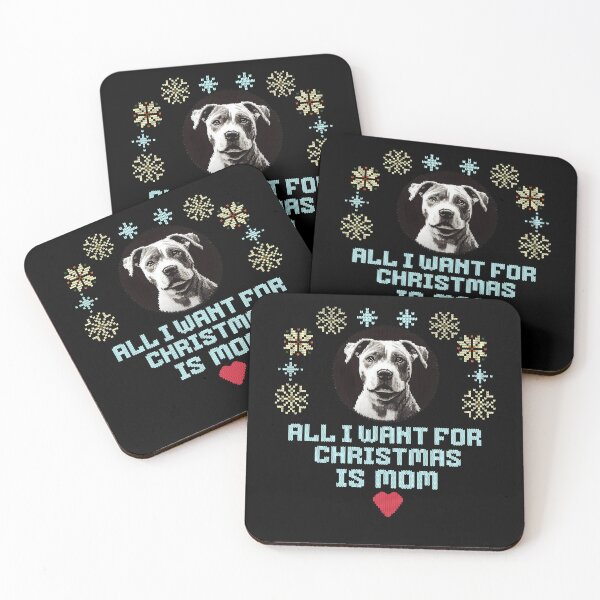 Item preview, Cute Pitbull on an ugly sweater design, text: 'All I want for Chrismas is Mom' designed and sold by shirtsmugslife.