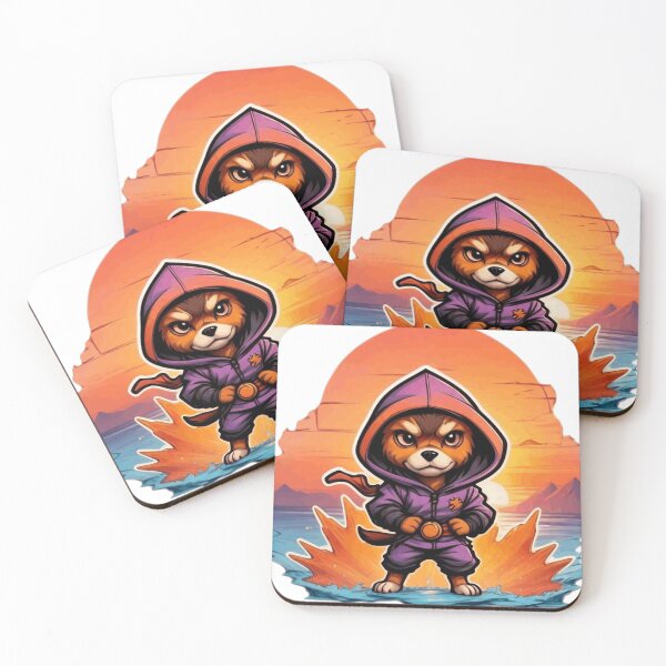 Item preview, Retro ninja dog in front of a sunset designed and sold by Woodoartdesign.