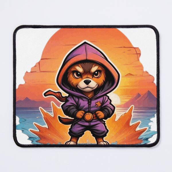 Item preview, Retro ninja dog in front of a sunset designed and sold by Woodoartdesign.