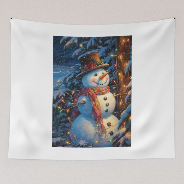 Item preview, snowmen in a mountain setting, adorned with colorful Christmas lights. 02 designed and sold by Mickeymouse2023.