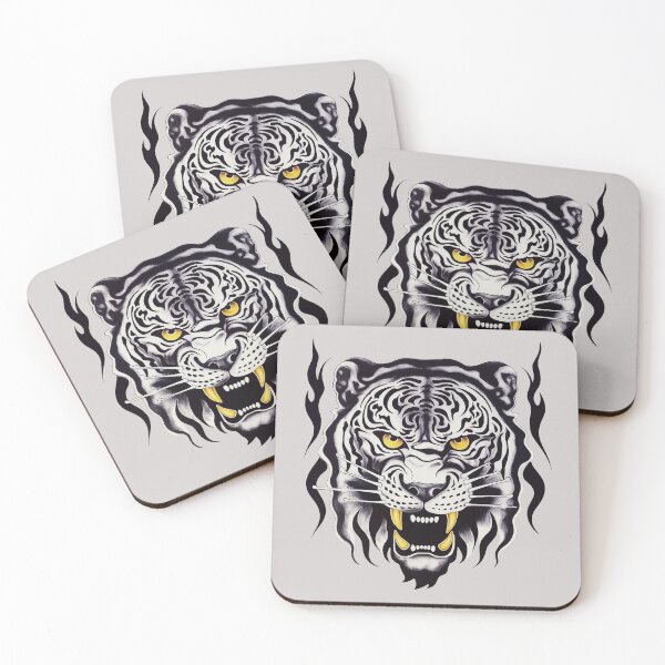 Item preview, Black and White Roaring Tiger Tattoo designed and sold by Shinzomaru.