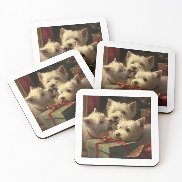 Item preview, West Highland White Terriers opening presents designed and sold by naturemenagerie.
