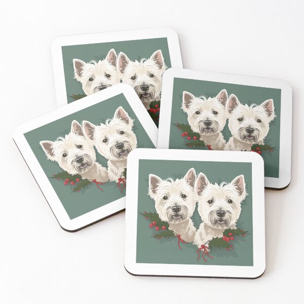 Item preview, Two cartoon West Highland White Terriers at Christmas designed and sold by naturemenagerie.