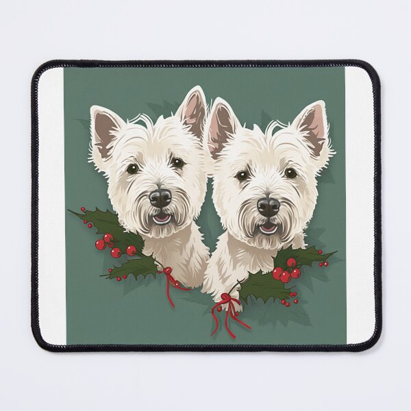 Item preview, Two cartoon West Highland White Terriers at Christmas designed and sold by naturemenagerie.