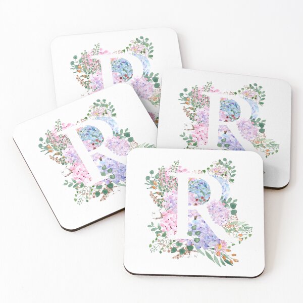 Item preview, botanical monogram alphabet R hydrangea flowers  designed and sold by ColorandColor.