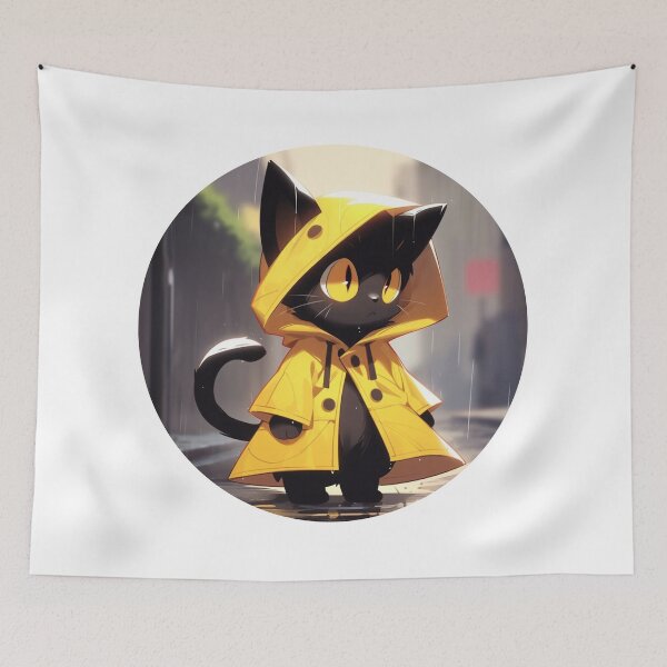 Item preview, Black cat in a rain coat designed and sold by MendaciousMina.