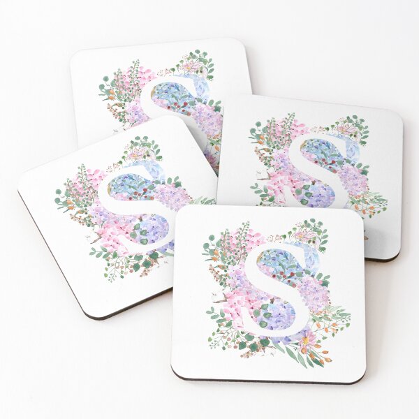 Item preview, botanical monogram alphabet S hydrangea flowers hand painted designed and sold by ColorandColor.