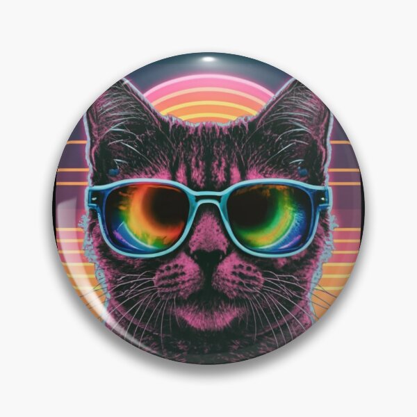 Item preview, Retro 1980's Style Cat Wearing Rainbow Shades designed and sold by CraftedRealm.