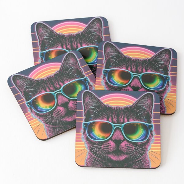 Item preview, Retro 1980's Style Cat Wearing Rainbow Shades designed and sold by CraftedRealm.