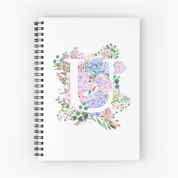 Item preview, botanical monogram alphabet U hydrangea flowers hand painted designed and sold by ColorandColor.