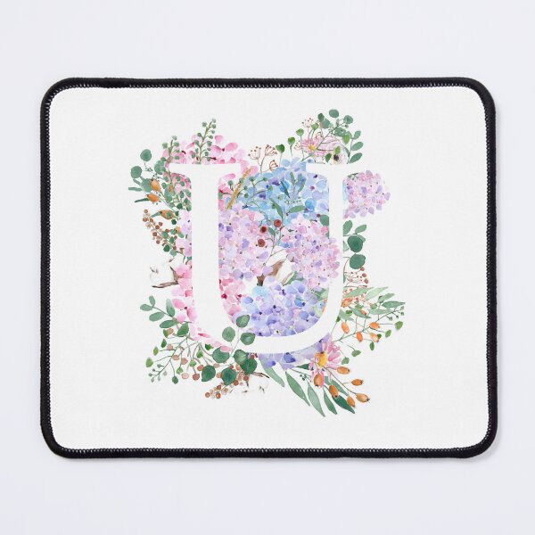 Item preview, botanical monogram alphabet U hydrangea flowers hand painted designed and sold by ColorandColor.
