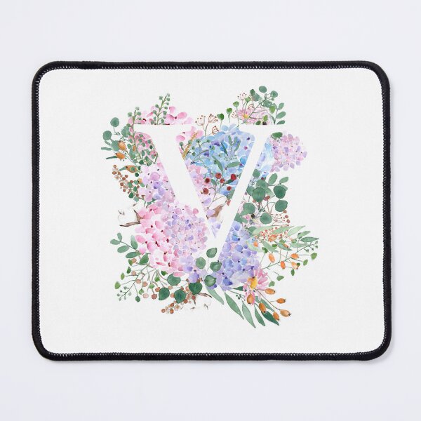 Item preview, botanical monogram alphabet V hydrangea flowers hand painted designed and sold by ColorandColor.