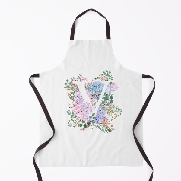 Item preview, botanical monogram alphabet V hydrangea flowers hand painted designed and sold by ColorandColor.