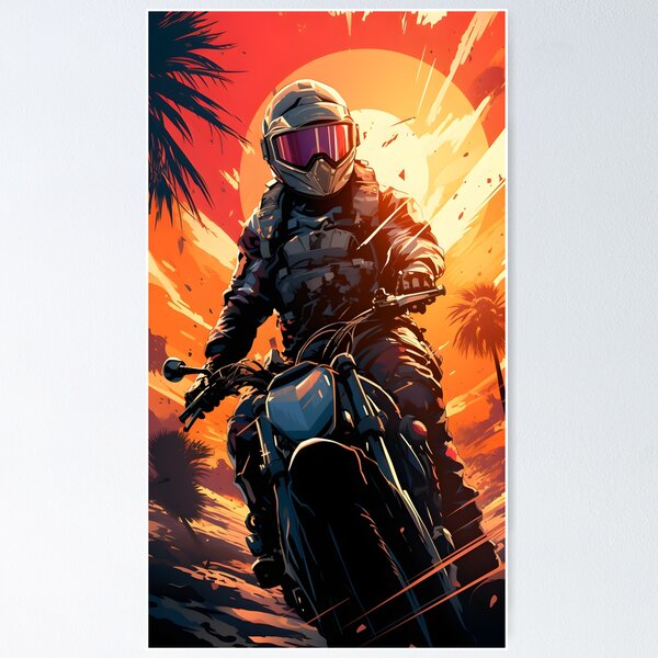 Item preview, Portrait Biker Synthwave Miami Sunset designed and sold by lululands.