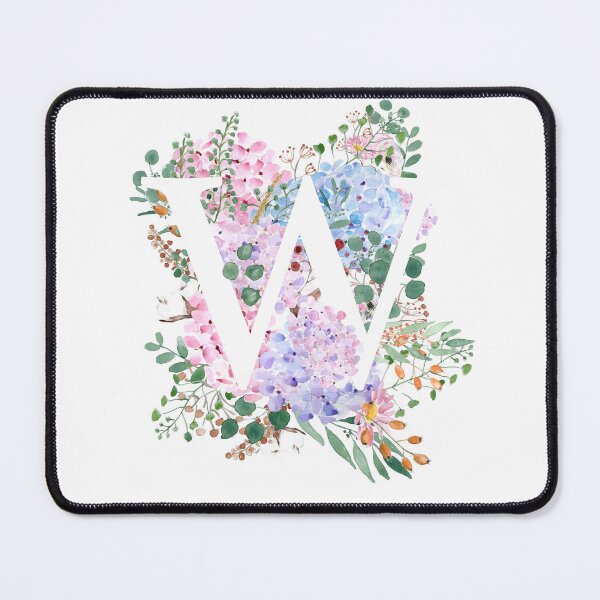 Artikelvorschau, Botanisches Monogramm-Alphabet W mit handgemalten Hortensienblüten entworfen und verkauft von ColorandColor.