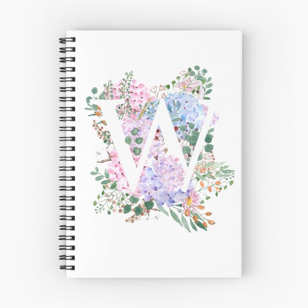 Item preview, botanical monogram alphabet W hydrangea flowers hand painted designed and sold by ColorandColor.