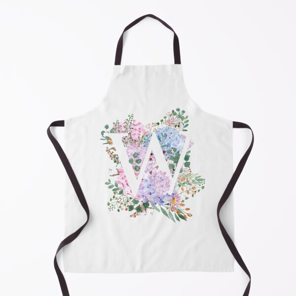 Item preview, botanical monogram alphabet W hydrangea flowers hand painted designed and sold by ColorandColor.