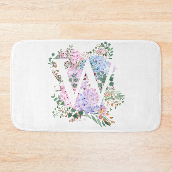 Item preview, botanical monogram alphabet W hydrangea flowers hand painted designed and sold by ColorandColor.