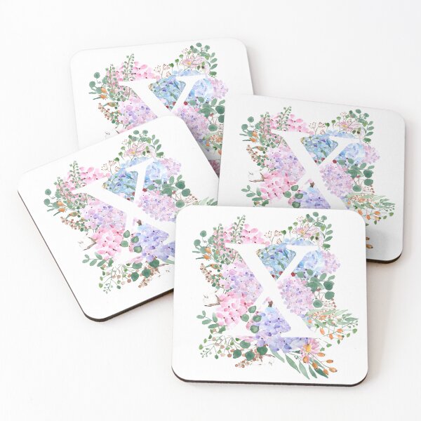 Item preview, botanical monogram alphabet X hydrangea flowers  designed and sold by ColorandColor.
