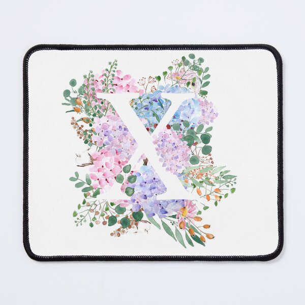 Item preview, botanical monogram alphabet X hydrangea flowers designed and sold by ColorandColor.