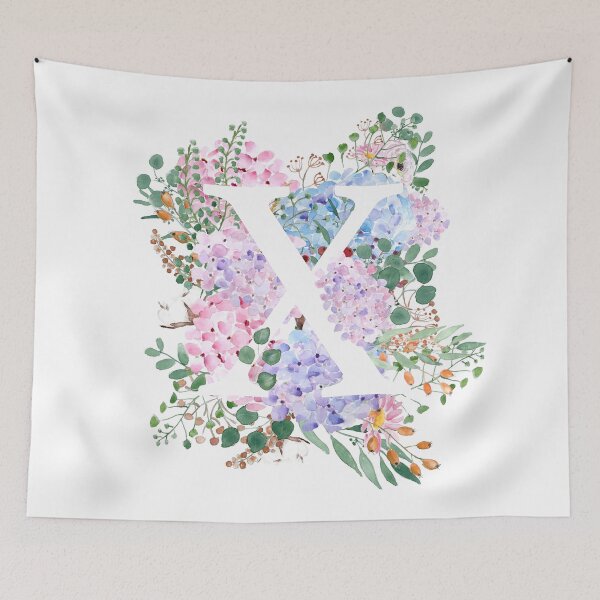 Item preview, botanical monogram alphabet X hydrangea flowers  designed and sold by ColorandColor.
