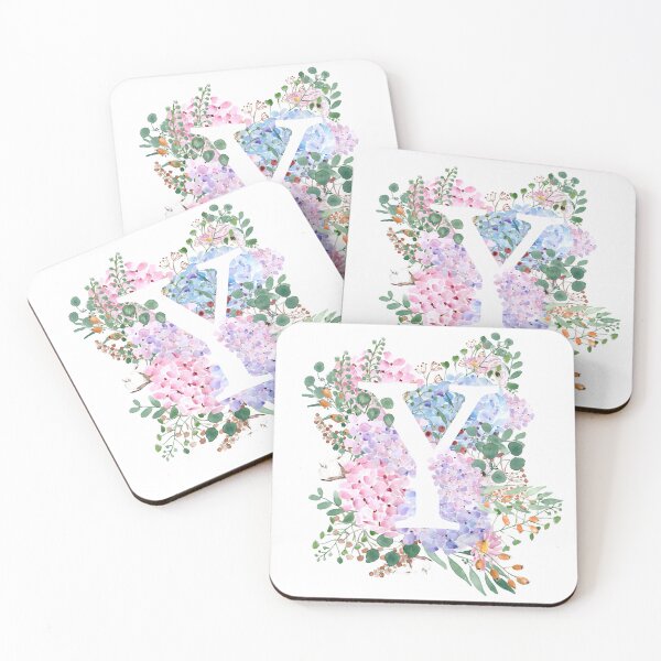 Item preview, botanical monogram alphabet Y hydrangea flowers hand painted designed and sold by ColorandColor.