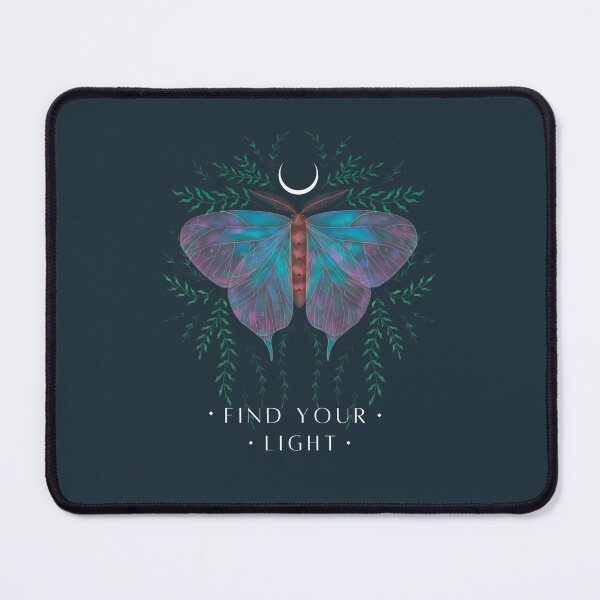 Item preview, Beautiful Moth and Cresent Moon design with slogan 'Find Your Light' designed and sold by Iiswaz.