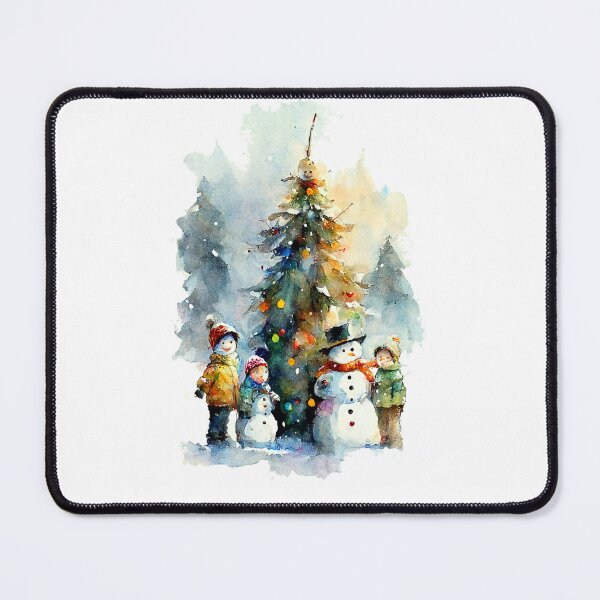 Item preview, Watercolor snowmen in a mountain setting designed and sold by Mickeymouse2023.