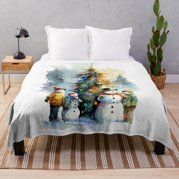 Item preview, Watercolor snowmen in a mountain setting designed and sold by Mickeymouse2023.