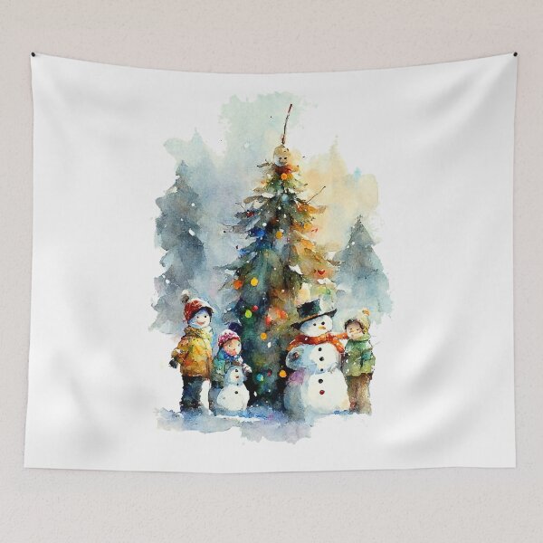 Item preview, Watercolor snowmen in a mountain setting designed and sold by Mickeymouse2023.