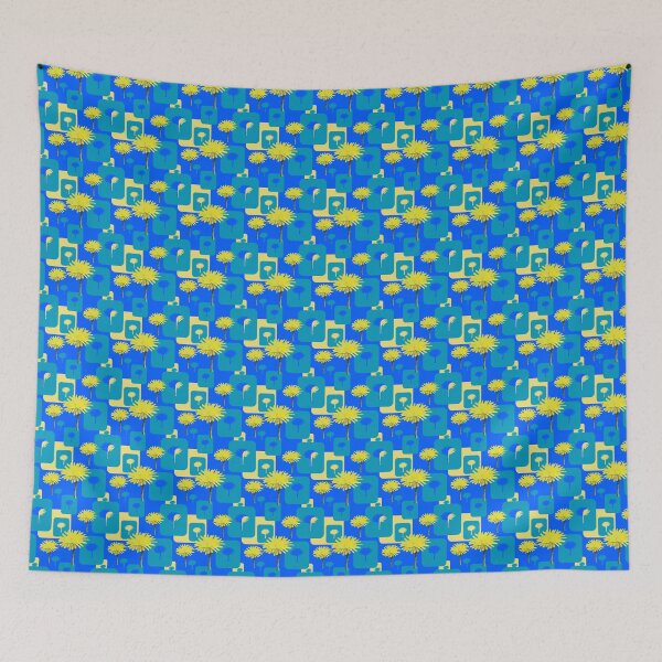 Item preview, Mod Dandelions with Teal on Blue Repeat 5748 designed and sold by Art in My Loft.