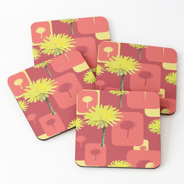 Item preview, Mod Dandelions with Apricot on Soft Red Repeat 5748 designed and sold by Art in My Loft.