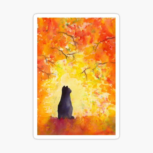 Item preview, Cat in fall foliage watercolor painting designed and sold by KarenKaspar.