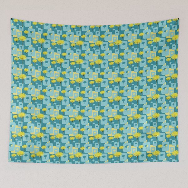 Item preview, Mod Dandelions with Soft Aqua on Soft Teal Repeat 5748 designed and sold by Art in My Loft.