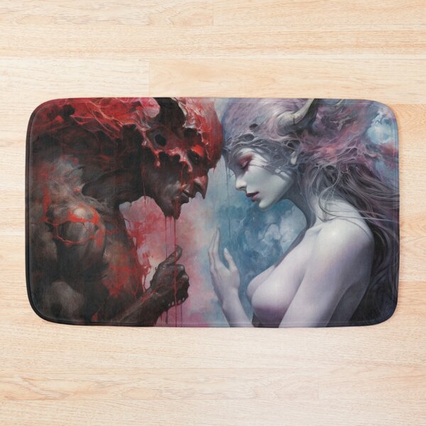 Item preview, Crimson and Gray: Fantastical Devil and Angel Kiss Canvas designed and sold by MedusaAiArt.