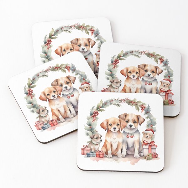Item preview, watercolor of cute dogs on Christmas day. designed and sold by cartoon4289.