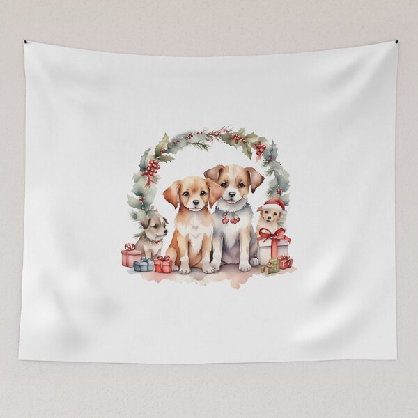 Item preview, watercolor of cute dogs on Christmas day. designed and sold by cartoon4289.