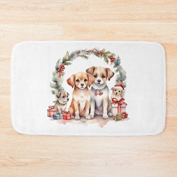Item preview, watercolor of cute dogs on Christmas day. designed and sold by cartoon4289.