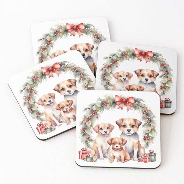 Item preview, watercolor of cute dogs on Christmas day. designed and sold by cartoon4289.