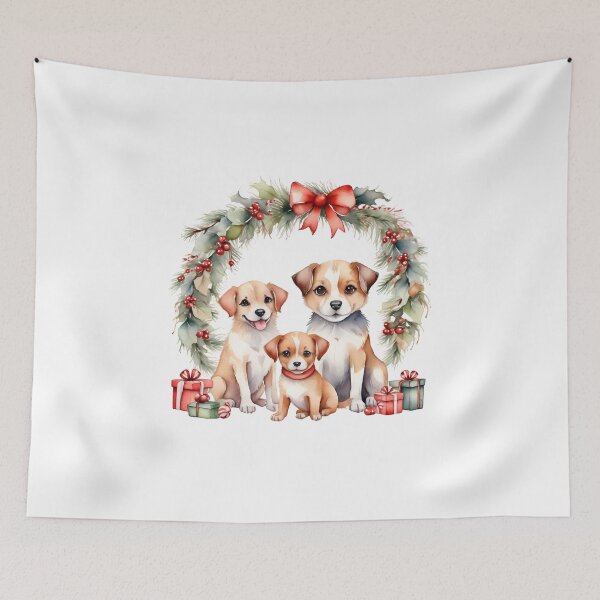 Item preview, watercolor of cute dogs on Christmas day. designed and sold by cartoon4289.
