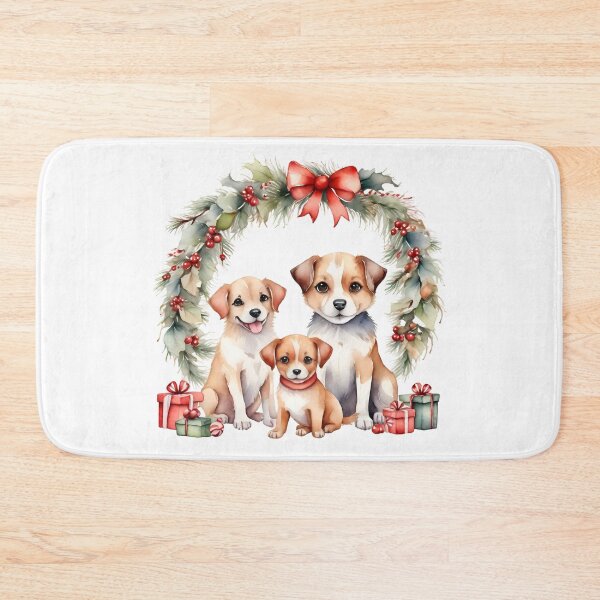Item preview, watercolor of cute dogs on Christmas day. designed and sold by cartoon4289.