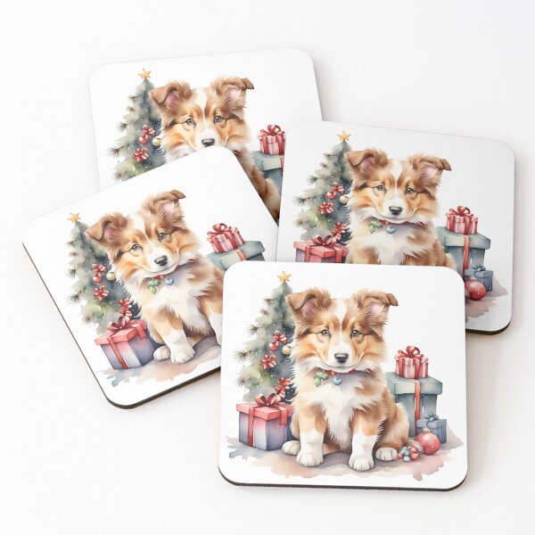 Item preview, watercolor of cute collie dog on Christmas day. designed and sold by cartoon4289.